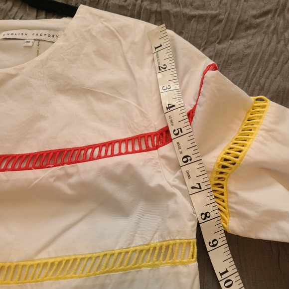 English Factory Chick Women Ladder  Lace 3/4 Sleeves 100% Cotton Shirt Size XS - Picture 4 of 8